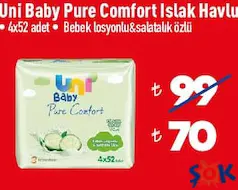 UNİ BABY PURE COMFORT ISLAK HAVLU 4X52 ADET